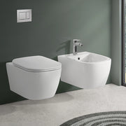 Sanitari Sospesi in ceramica bianco design quadrato con copriwc e scarico rimless Kayra