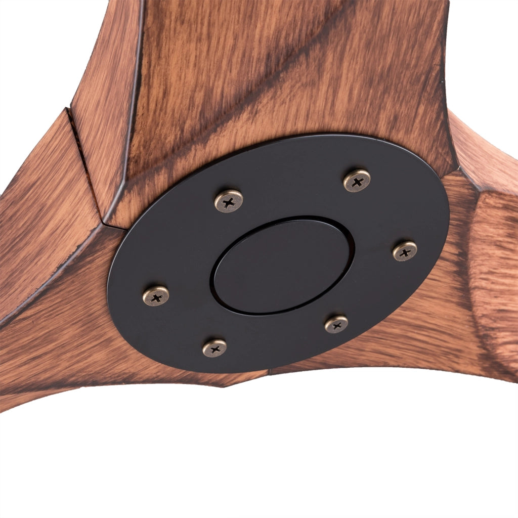 Ventilatore da soffitto senza luce con telecomando; motore DC reversibile; 3 pale in ABS; nero e noce scuro