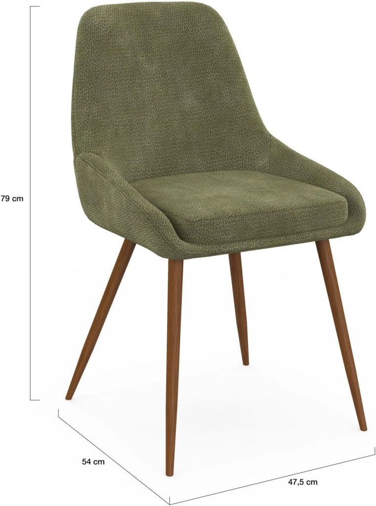 Set di 4 sedie THALYA in ciniglia verde e gambe effetto noce con braccioli
