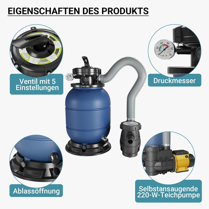 Filtro a sabbia con pompa autoadescante e valvola a 5 posizioni HZS-200, 220W, filtraggio acqua piscina