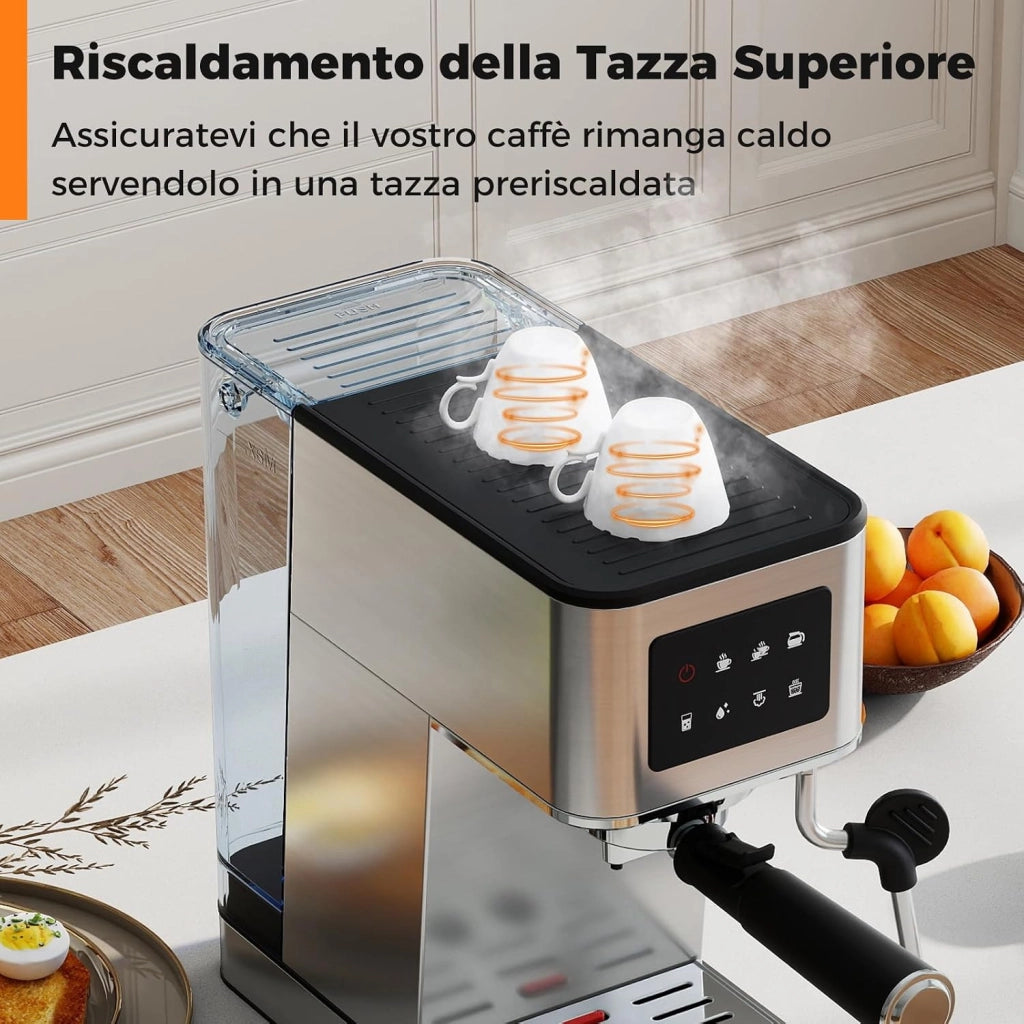 Macchina da caffè Automatica, Schermo a Sfioramento, Macchina per Espresso in Acciaio Inossidabile per Cappuccino Latte Macchiato, 26 x 21 x 28 cm
