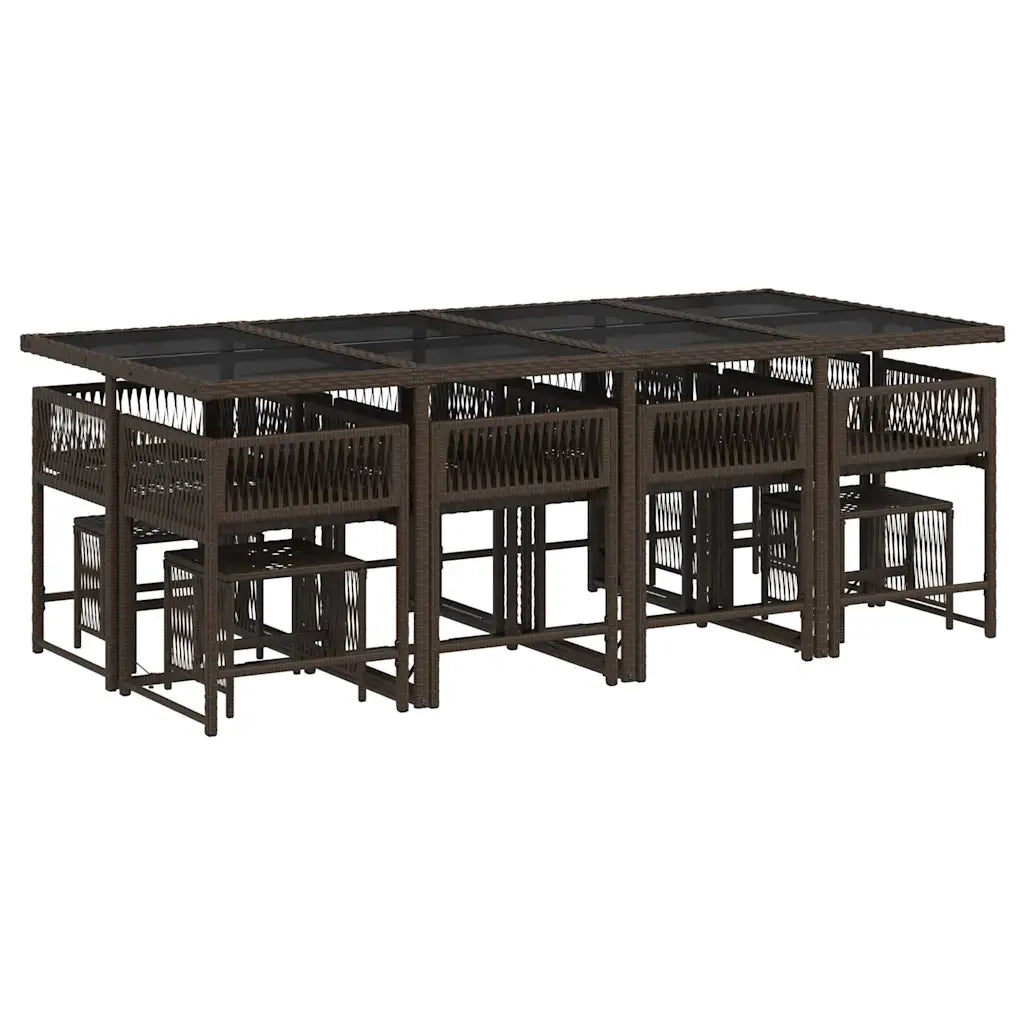 Set da Pranzo da Giardino 13pz con Cuscini Marrone Polyrattan 3211521
