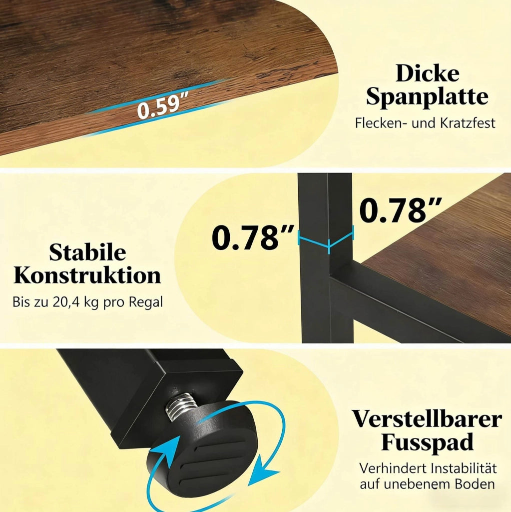 Libreria a 5 ripiani in metallo nero e MDF marrone rustico