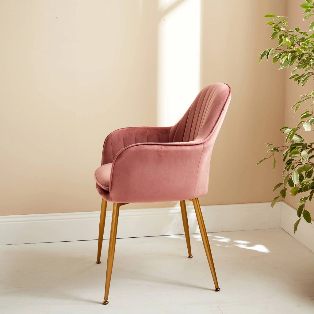Poltrona in velluto con gambe in metallo, rosa antico