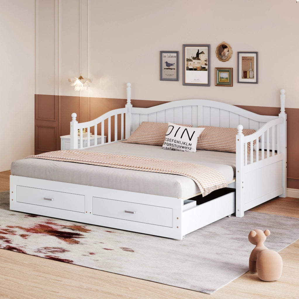 Divano letto estraibile in legno bianco 90x190 cm