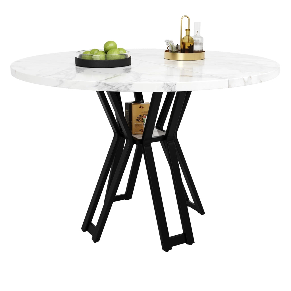 Tavolo da pranzo rotondo 100x100x76 cm in MDF e metallo; nero