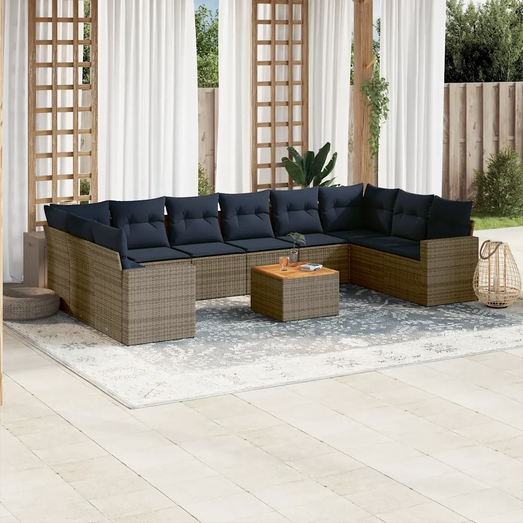 Set Divani da Giardino 11 pz con Cuscini in Polyrattan Grigio 3256628