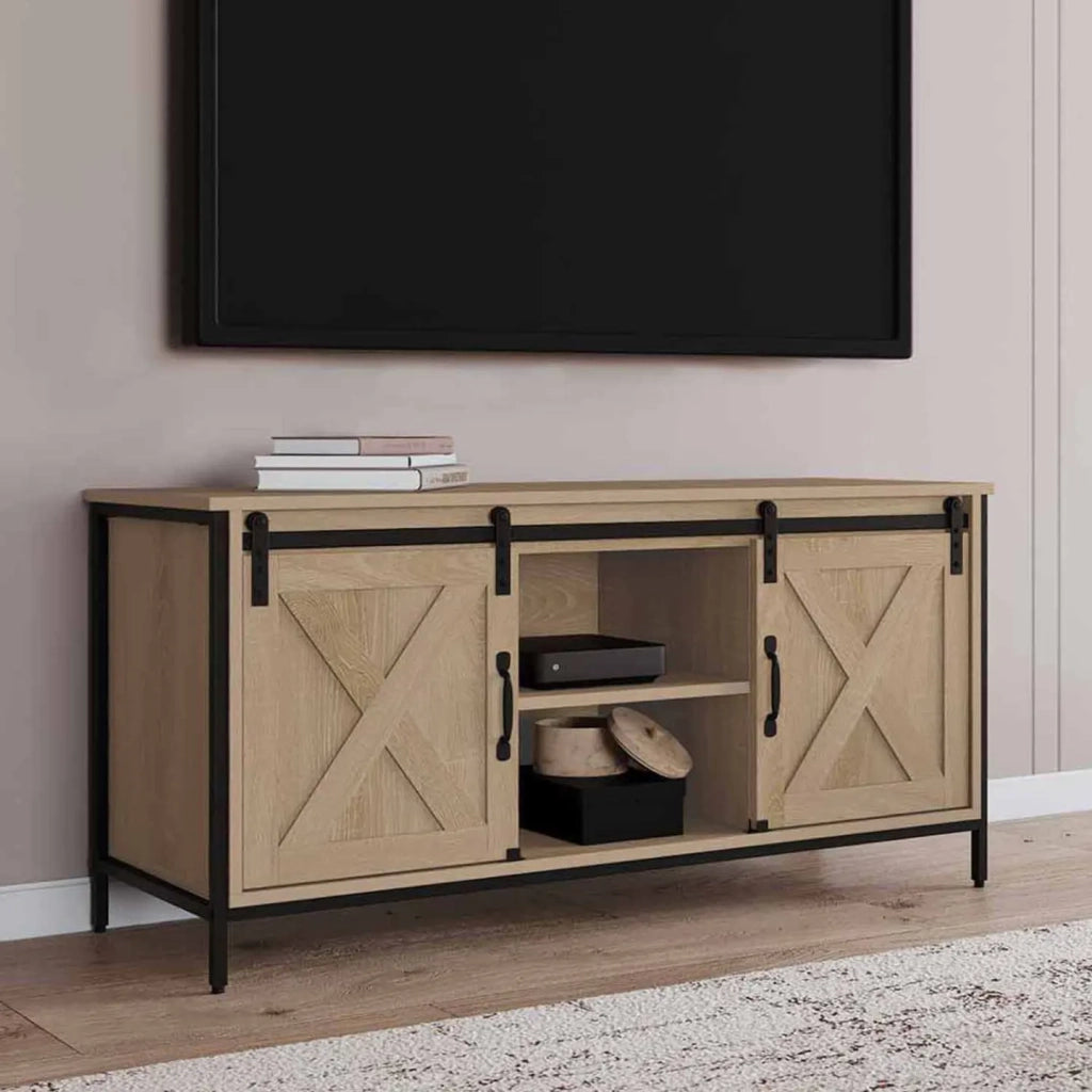 IDMarket - Porta TV 113 cm 2 porte scorrevoli QUEBEC design industriale