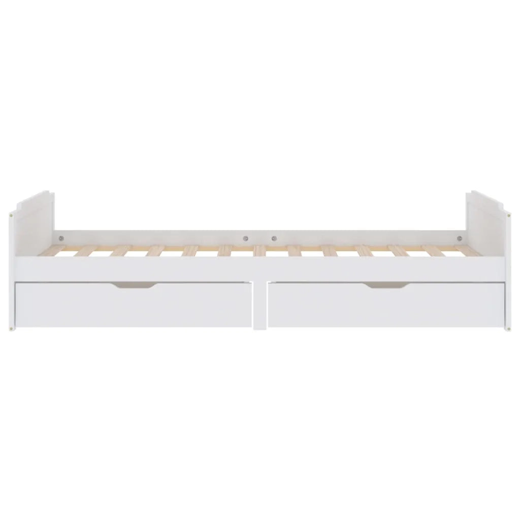 Letto da camera | Giroletto Bianco con Cassetti Legno Massello di Pino 90x200cm