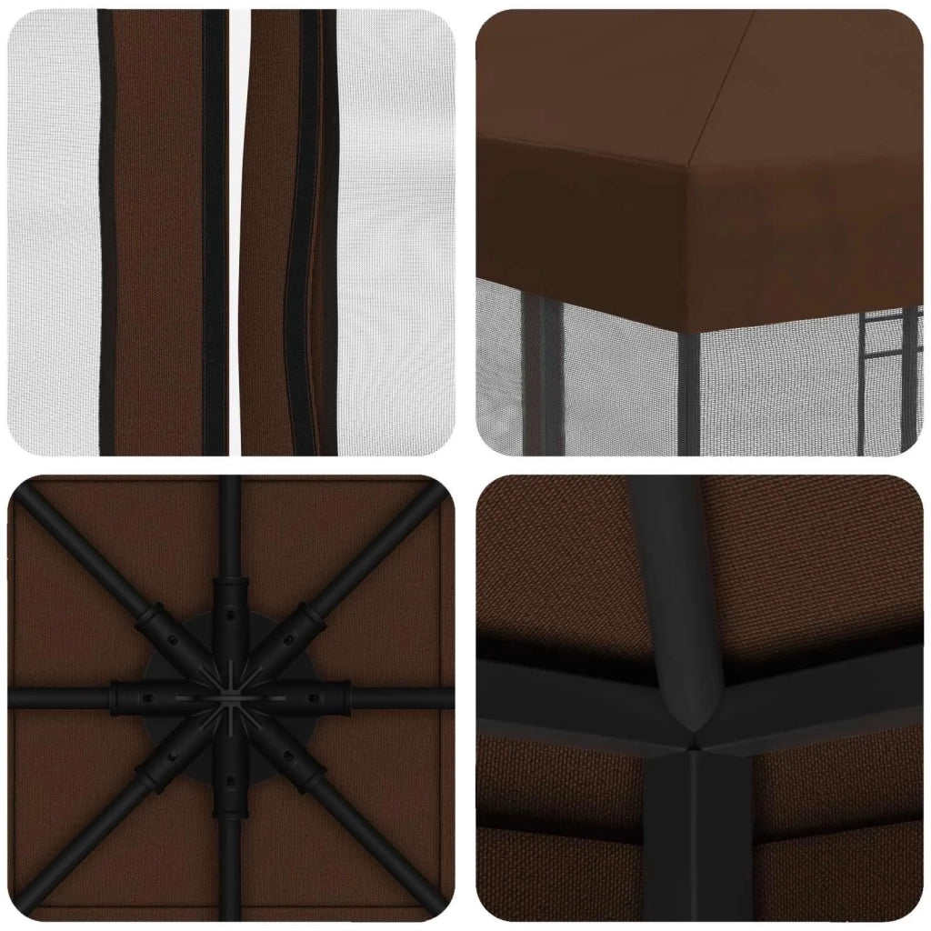Gazebo da giardino con pareti laterali 3 x 3 m Marrone 900348