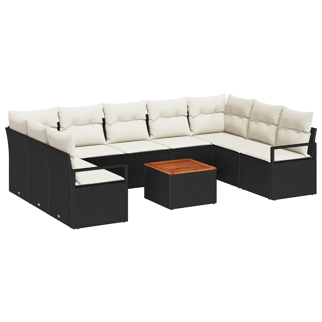 Set Divano da Giardino con cuscino 10 pcs Nero polyrattan 3347747