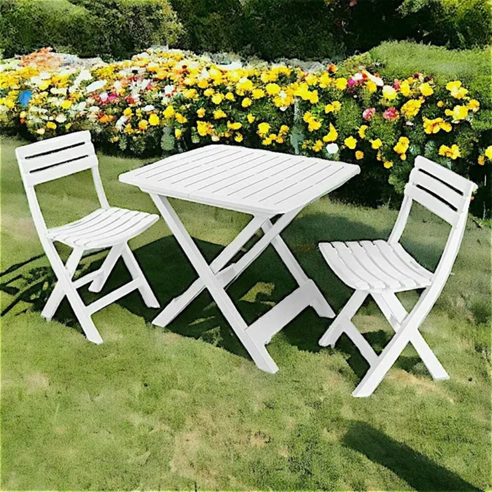 Trade Shop - Set Salotto Con 2 Sedie Tavolo Da Giardino Pieghevole Resistente Camping Bianco 006669 -