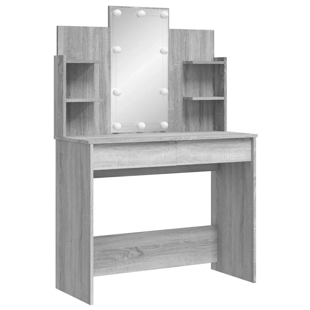 Toeletta | Tavolo da Trucco con Luci LED Grigio Sonoma 96x40x142 cm