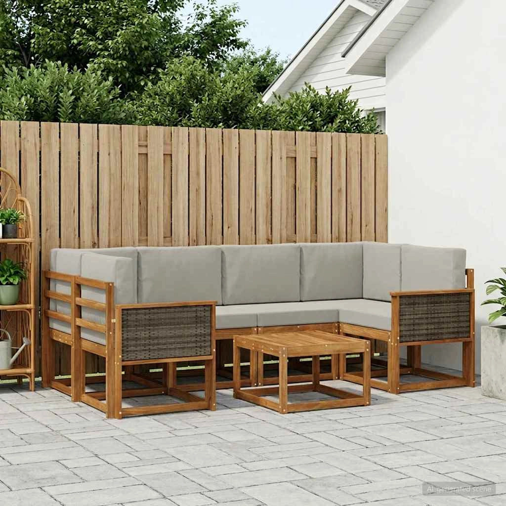 Set di divani da esterno 5 pz Naturale e Grigio Chiaro 3385027