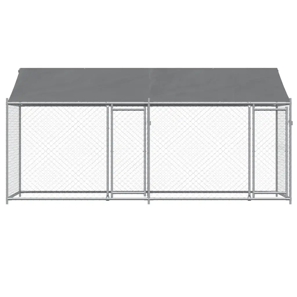 Gabbia Cani con Tetto e Porte Grigia 4x2x2 m in Acciaio Zincato 3209563