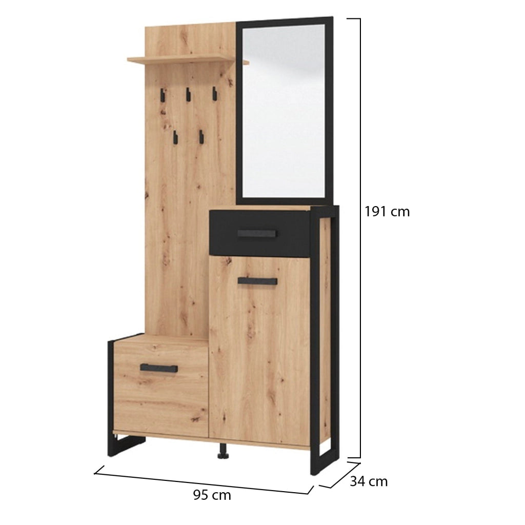 Corbetta, Mobile da Ingresso Specchio Incluso, 94.5x33.5x191h cm Marrone Rovere Nodi