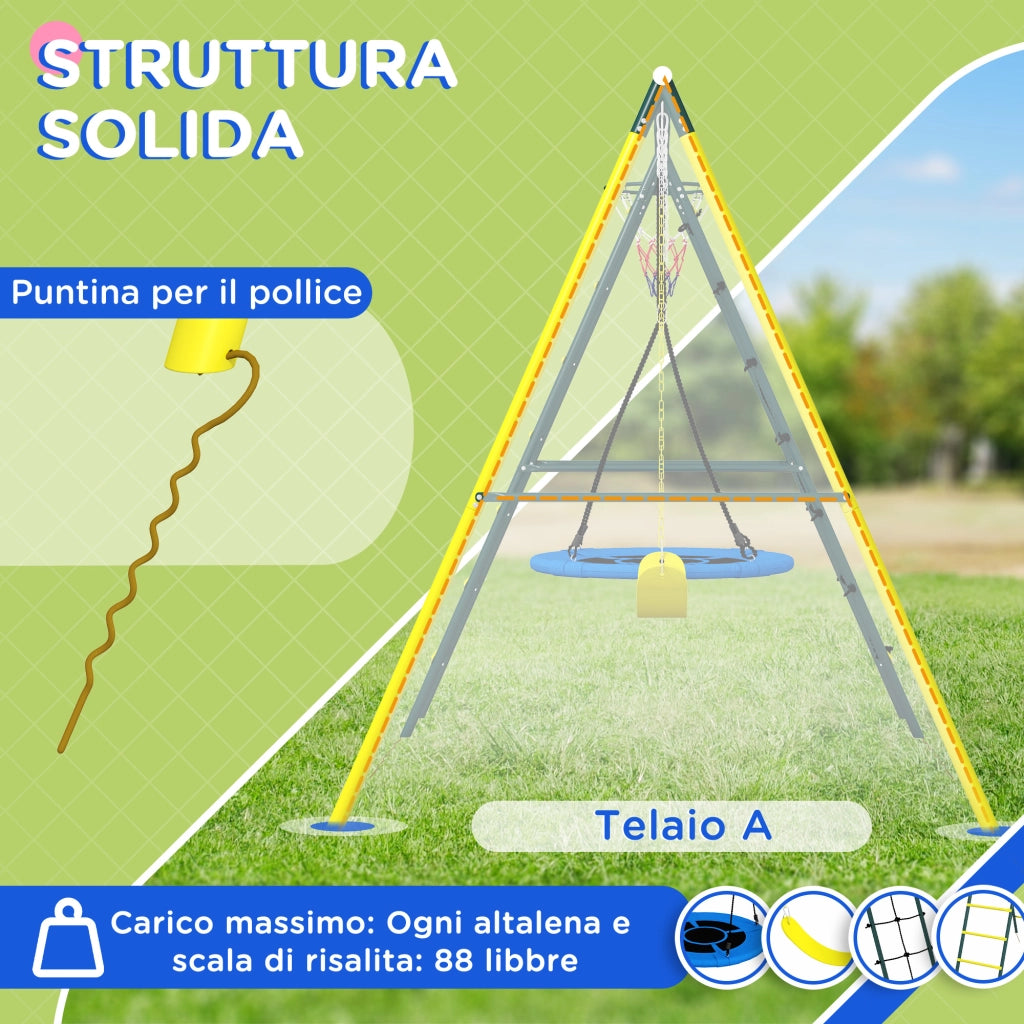 Set Altalene da Giardino Rotonda e Classica ¨C zephmum ¨C Acciaio e Corda per Bambini