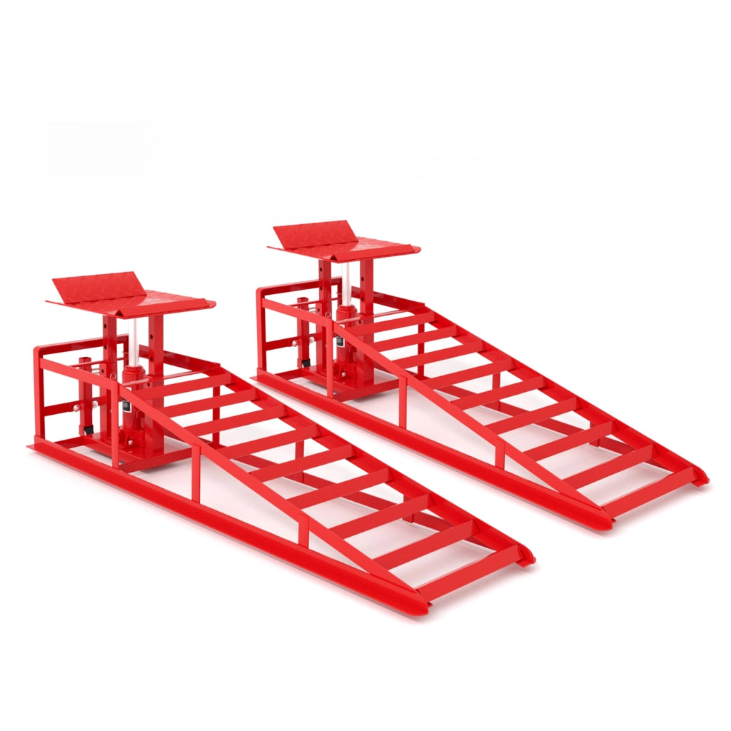 Set 2 Rampe di Sollevamento Idrauliche con Ruote 5T ¨C MINIMAL ¨C Altezza 23¨C36 cm, Rosse