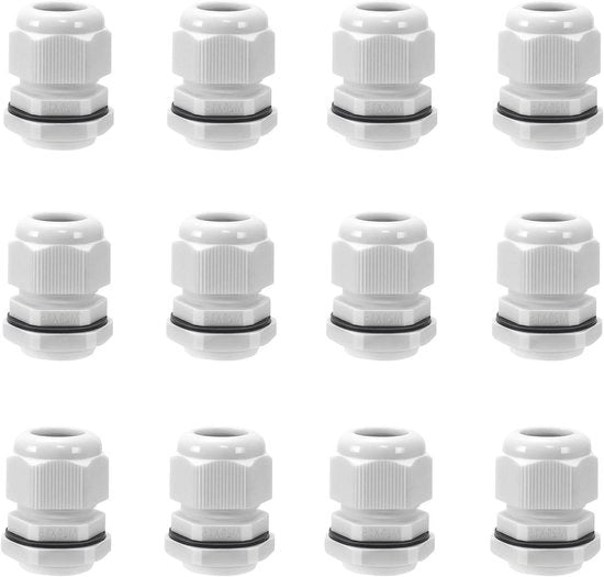 Cavi con porta per cavi acqua resistente, 12 pezzi, M20 IP68, bianchi, per uso outdoor, cabina di commutazione, cabina di connessione
