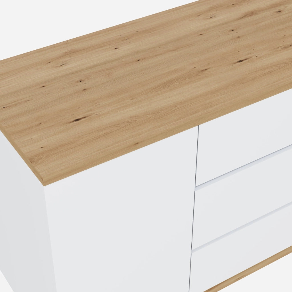 Scrivania pieghevole girevole bianco e rovere con 2 ante