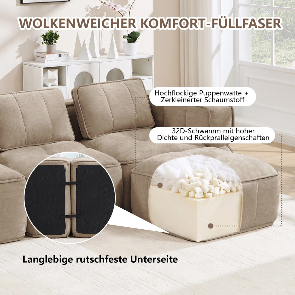 Divano modulare a due posti senza struttura in poliestere con seduta profonda e braccioli larghi sand 198 × 93 × 67 cm