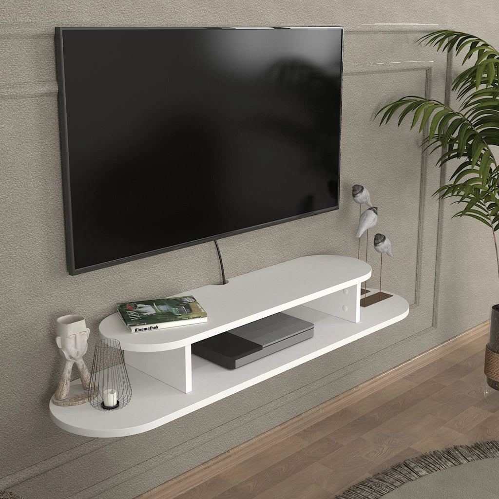 Mobile Porta TV Targema da Parete a Forma Ellittica 120 x 30 x 16 cm - Bianco [en.casa]