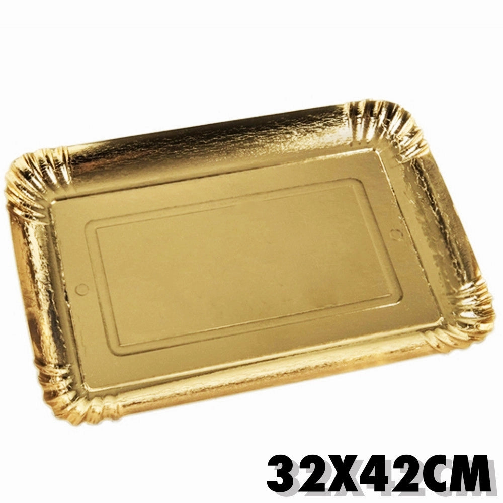 Trade Shop - Set 5 Pz. Vassoi Porta Sotto Torta 32x42cm Oro Rettangolare Piatto Dolci Cartone -