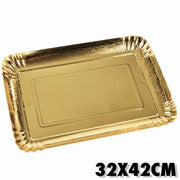 Trade Shop - Set 5 Pz. Vassoi Porta Sotto Torta 32x42cm Oro Rettangolare Piatto Dolci Cartone -