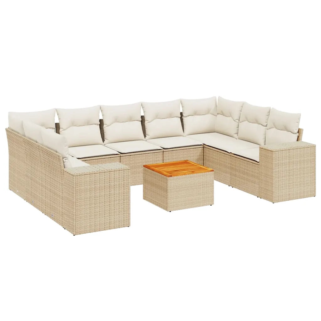 Set Divano da Giardino 10 pz con Cuscini Beige in Polyrattan 3257920