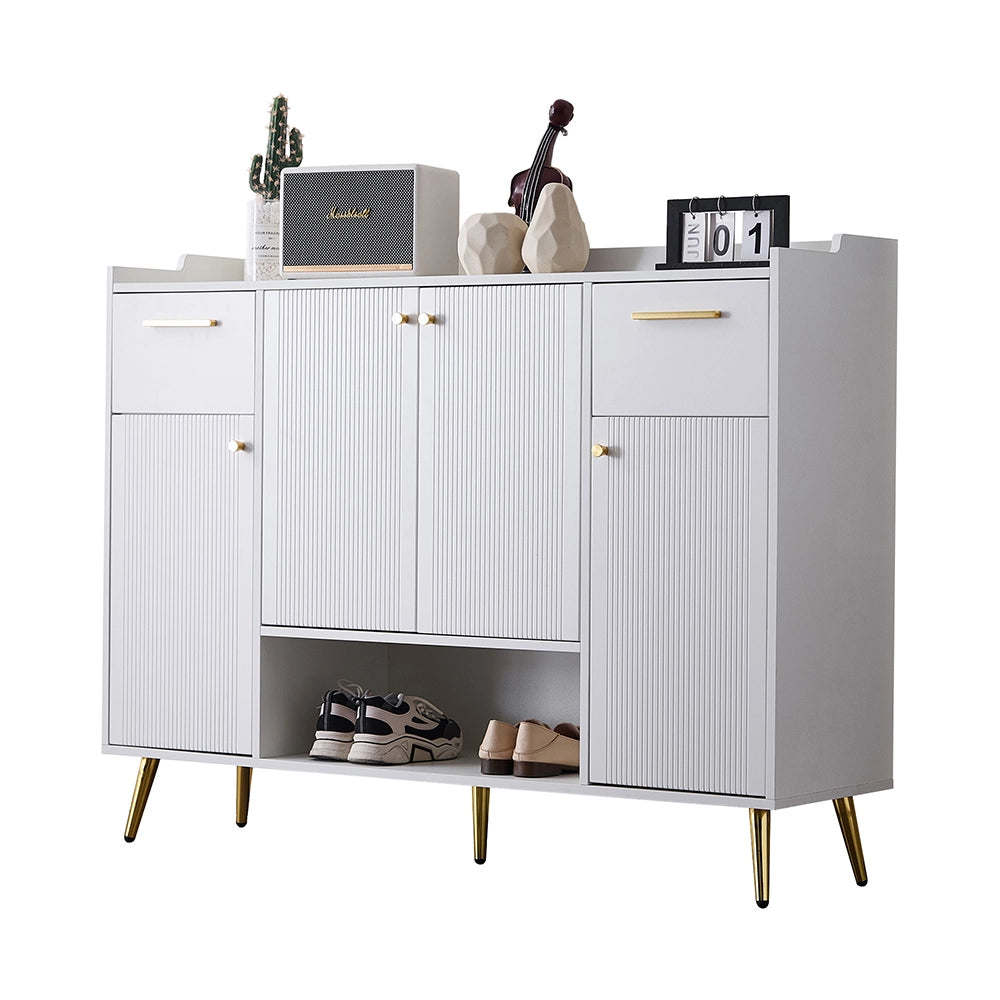 Armoire ?? chaussures avec tiroirs - Xylo - L130xP37xH100 - Blanc - Pieds en m??tal