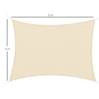 Tenda a Vela Parasole Rettangolare 4 x 6m, Tenda da Sole Protezione Raggi UV in HDPE 185g/㎡, Crema
