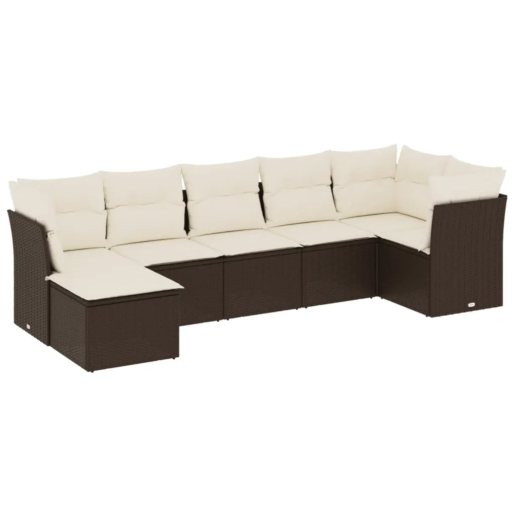 Set Divani da Giardino 7 pz con Cuscini Marrone in Polyrattan 3217973