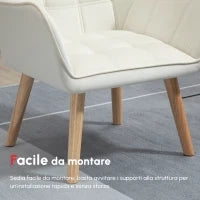 Poltrona Design Scandinava in Legno ed Effetto Velluto Crema, per Soggiorno o Ufficio, 67x61.5x71cm