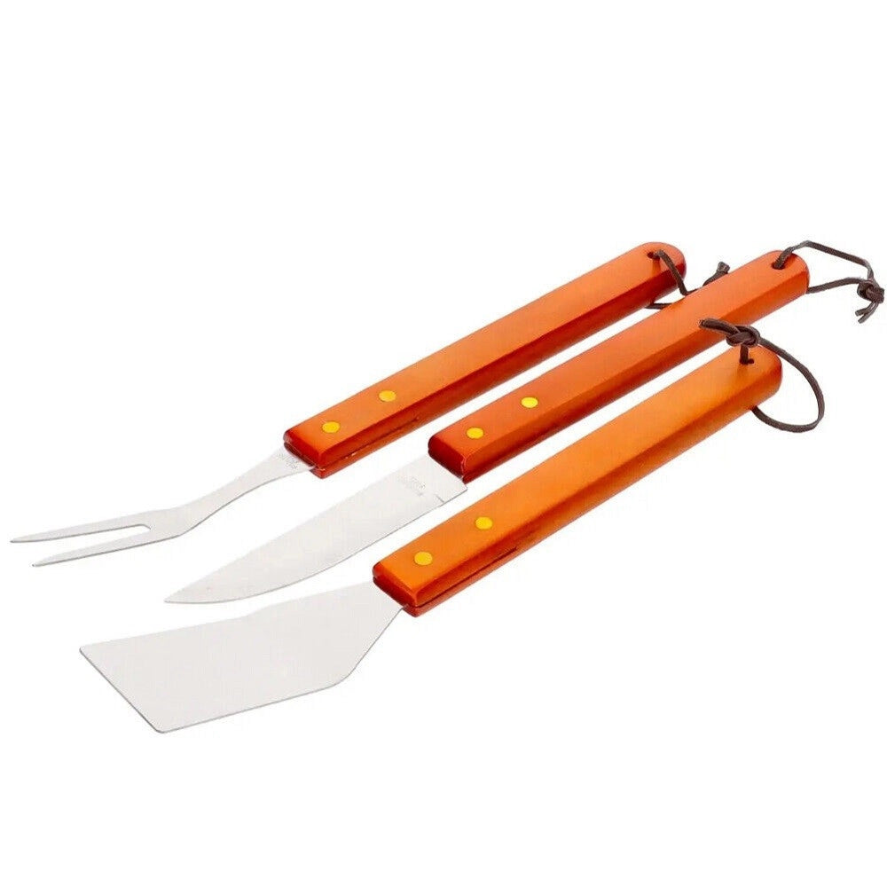 Trade Shop - Set Barbecue 18 Pezzi Con Valigetta Bbq Grill Acciaio Inox Manico Legno 6498010 -