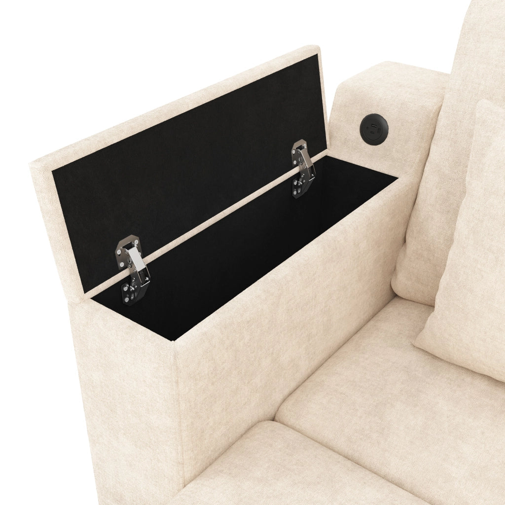 Divano letto modulare a 3 posti con funzione letto, porta USB e Type-C, vani contenitore, in chenille beige