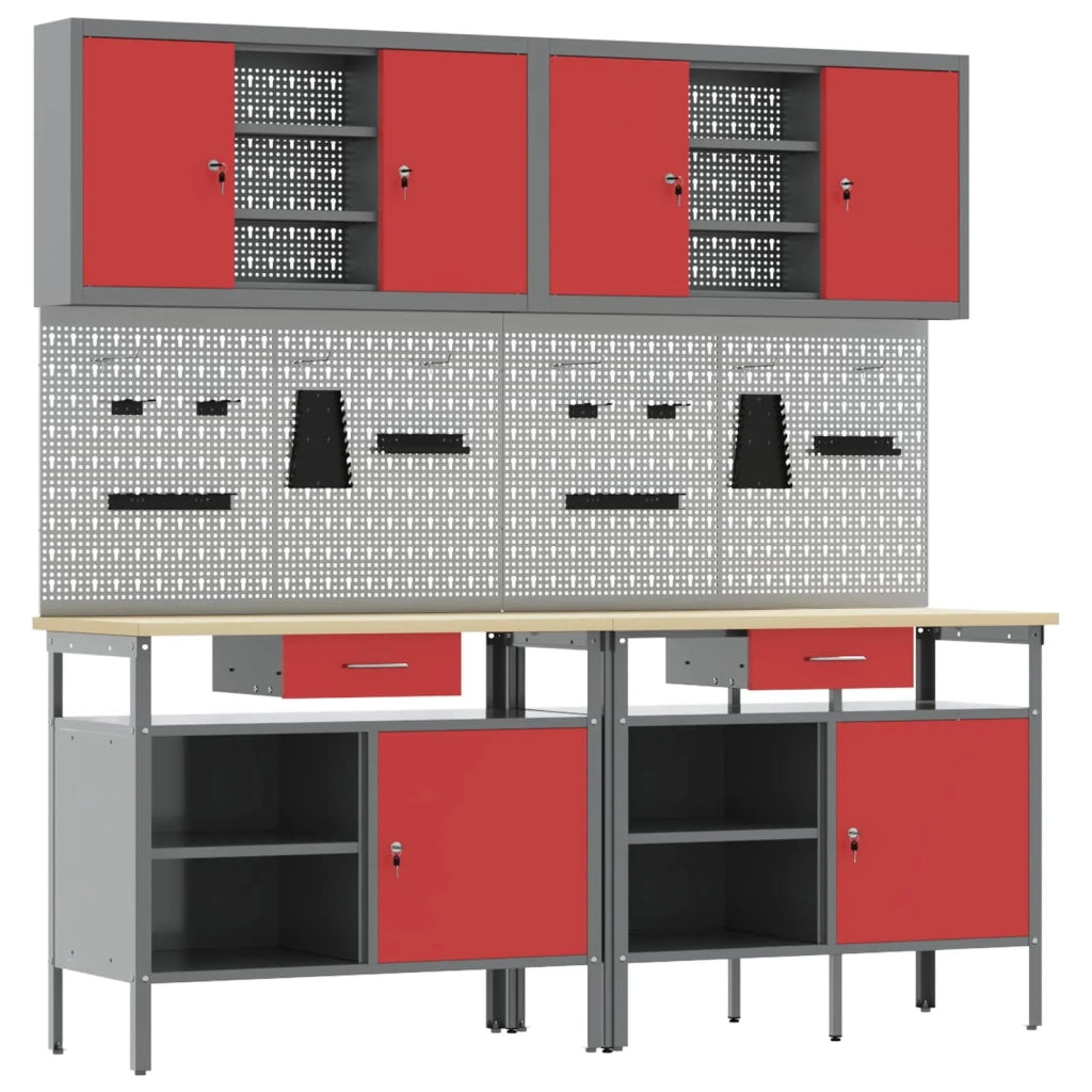 Set banco da lavoro con cassetto 8 pcs Rosso e Grigio 3321497