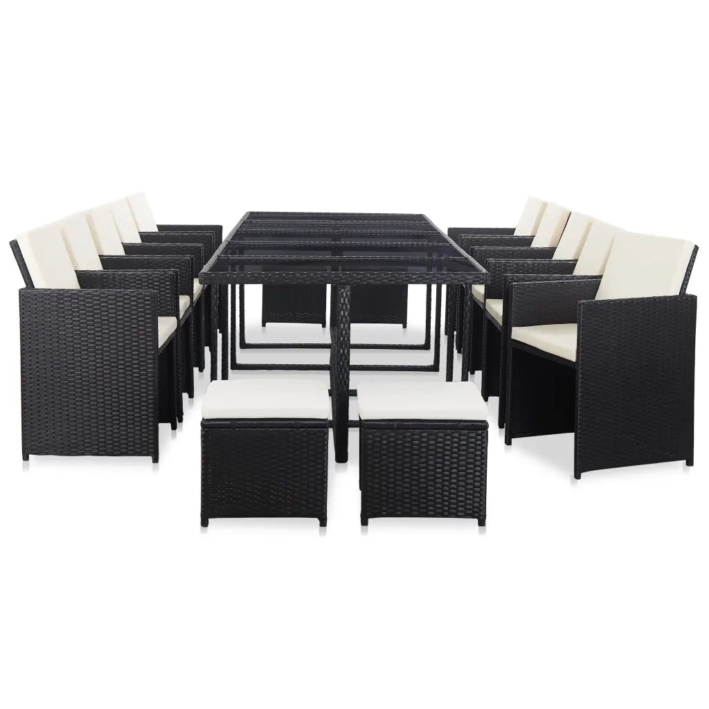 Set da Pranzo da Giardino 15 pz con Cuscini in Polyrattan Nero  cod mxl 42641