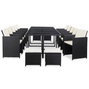 Set da Pranzo da Giardino 15 pz con Cuscini in Polyrattan Nero  cod mxl 42641