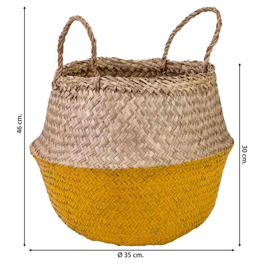 Cestino giallo naturale con manici, D35x30/46h cm