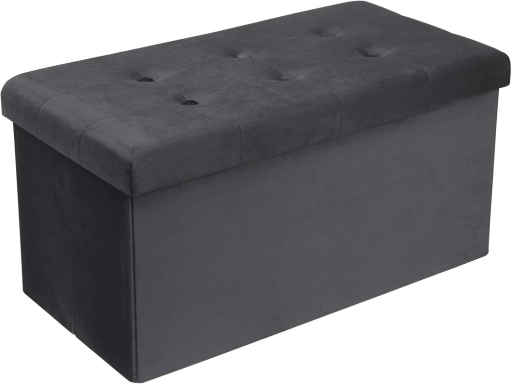 Panche contenitore per ingresso Cassapanca Pieghevole Ottomane in velluto, Max Portata Statica di 300 kg, 80 L, 76x37,5x38 cm Grigio