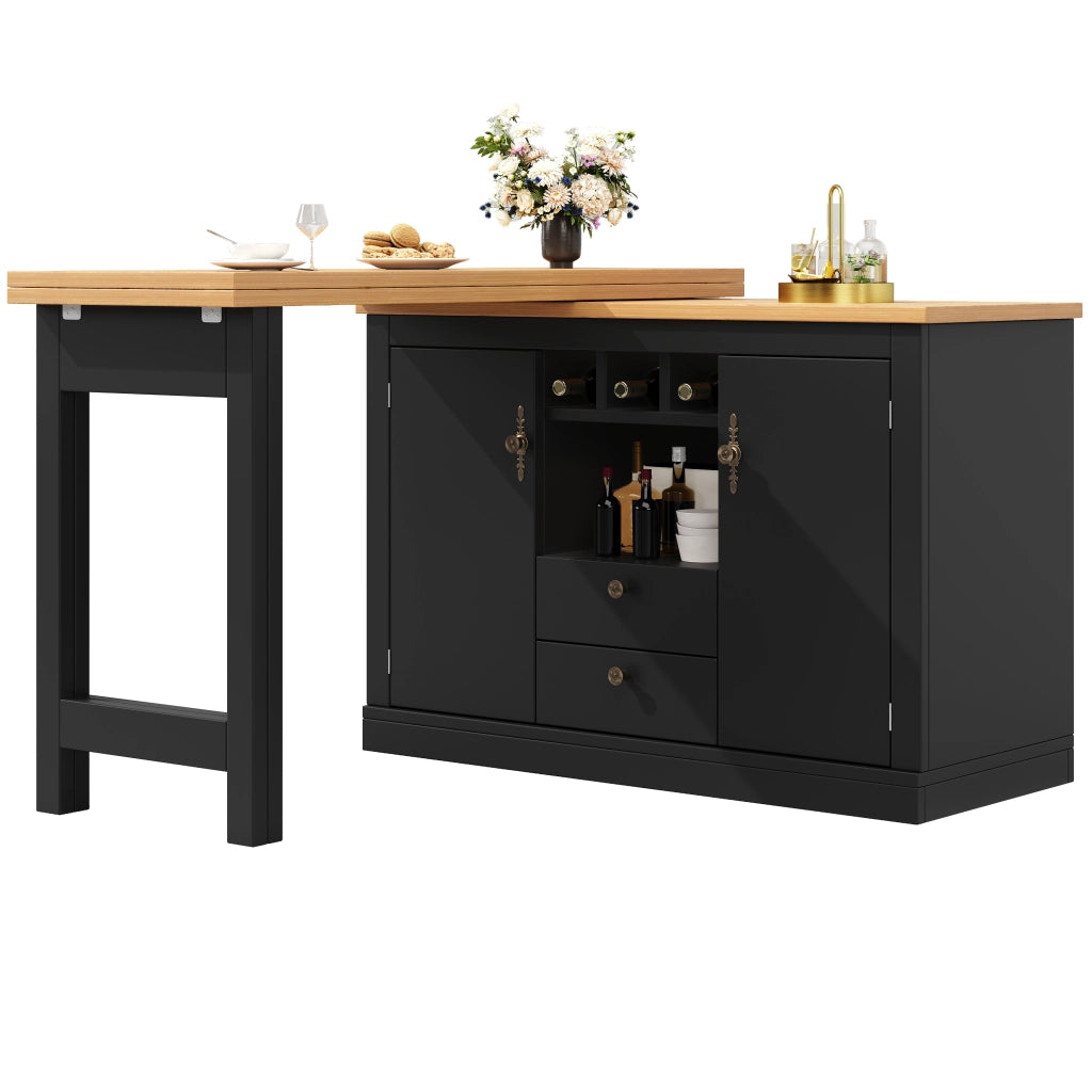 Tavolo Bar Allungabile con Girevole 360¡ã e Vano ¨C MINIMAL ¨C Nero, 120-180 cm