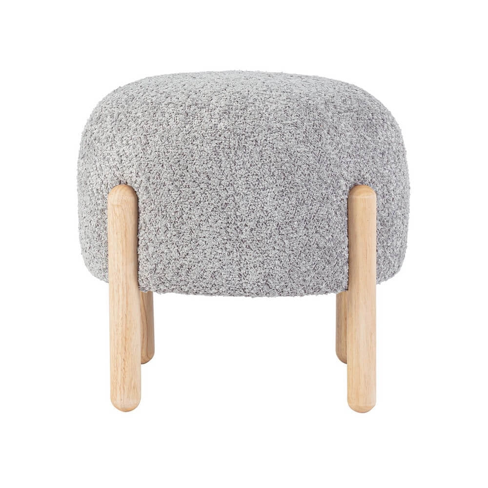 Sgabello imbottito in tessuto bouclé con gambe in legno - SIENNA