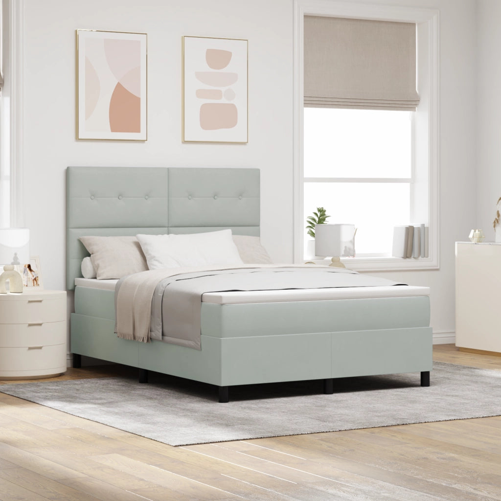 Letto Box Spring con Materasso e Luce LED Grigio Chiaro 140x190 cm Velluto