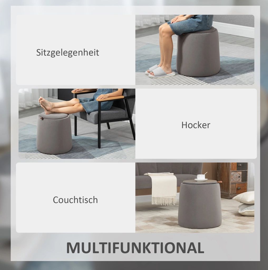 Pouf rotondo contenitore con coperchio reversibile grigio scuro