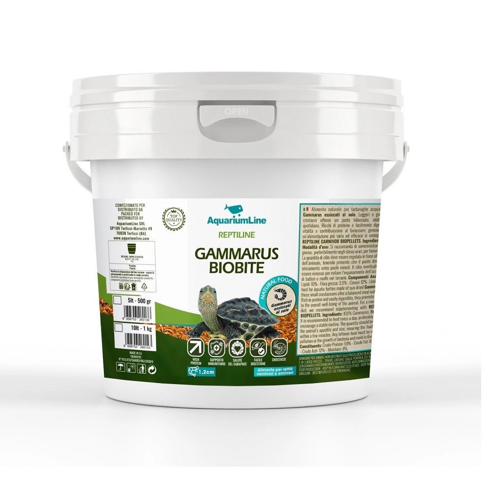 AquariumLine Gammarus BioBite secchiello da 10L/1kg - mangime naturale per tartarughe acquatiche