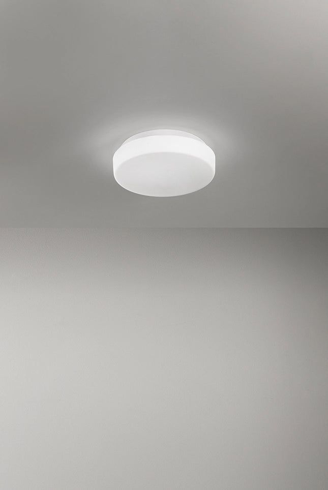 Plafoniera LED a soffitto in vetro soffiato bianco satinato, dimmerabile CCT 3000K-4000K, potenza 18W, diametro 30 cm, alta efficienza - Perenz