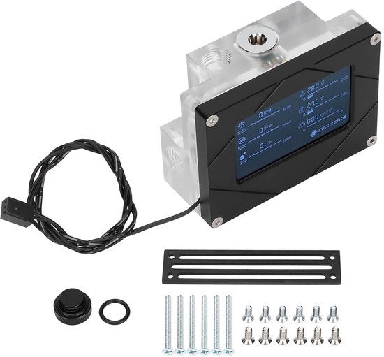 Misuratore di Flusso d'Acqua Digitale con Display - G1/4 Indicatore - Visualizzazione della Temperatura - Supporto a "I" - Lega di Alluminio - Robusto e Duraturo - Misuratore di Flusso d'Acqua