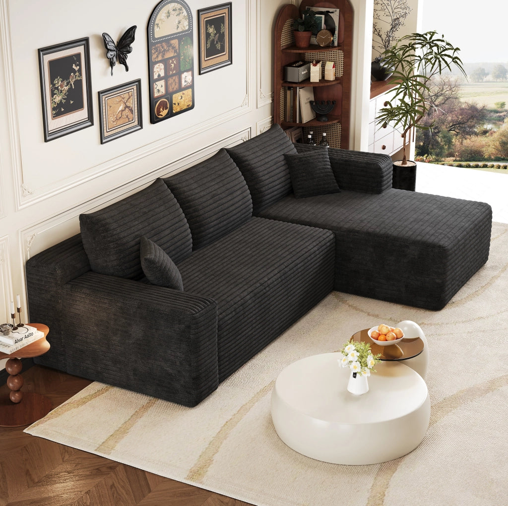 Divano imbottito senza montaggio 241 x 151 x 58 cm in tessuto nero