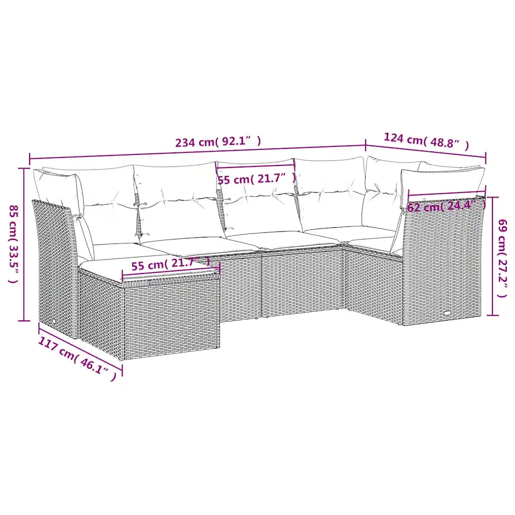 Set Divano da Giardino 6 pz con Cuscini Marrone in Polyrattan 3217953