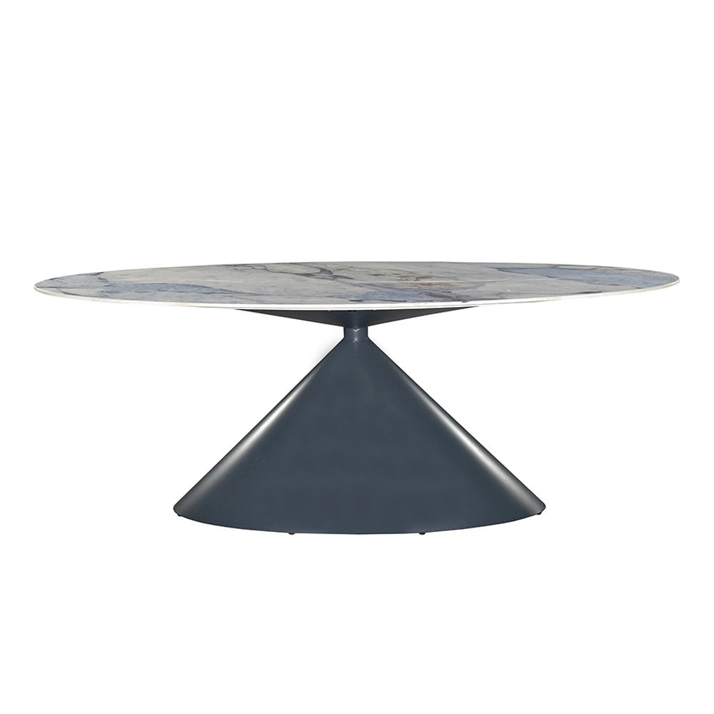 Tavolo ovale Punto con piano effetto marmo e venature blu – 200x80x76H